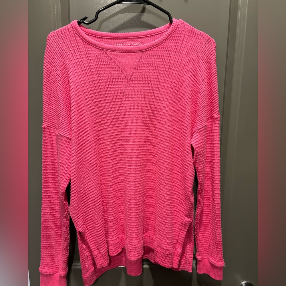 American Eagle Pink Waffle Knit Sweater